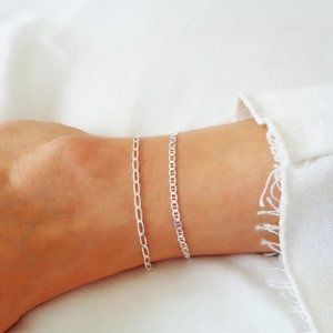 Sterling Silver Anklets Real Silver Ankle Bracelets Set of 2 Stamped 925 ITALY